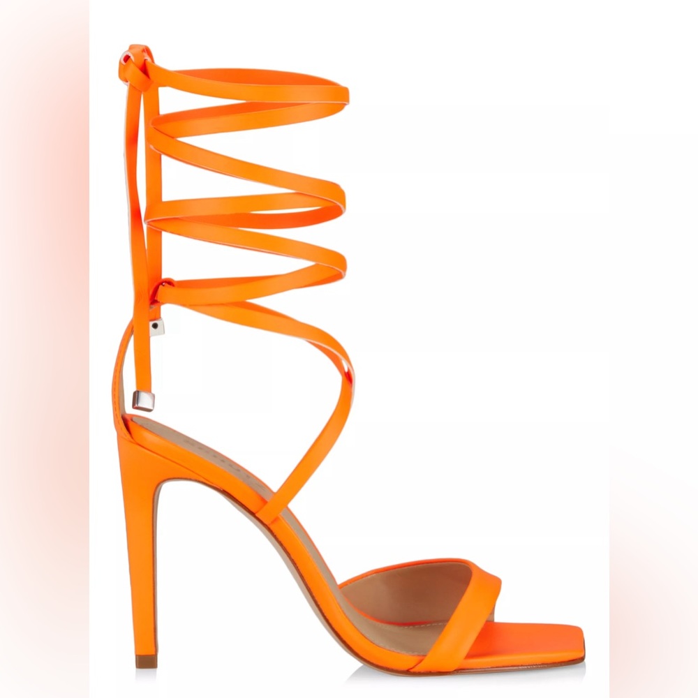 NWOT Schutz Bryce Leather Lace-Up Sandal in Acid Orange